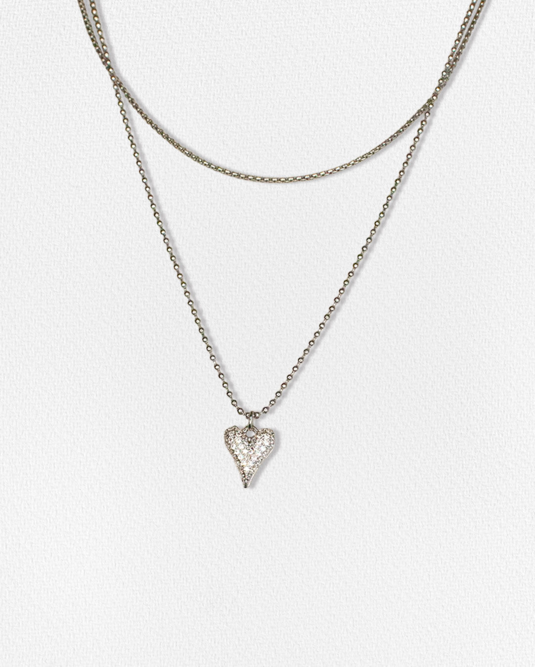 Collar doble corazón plateado