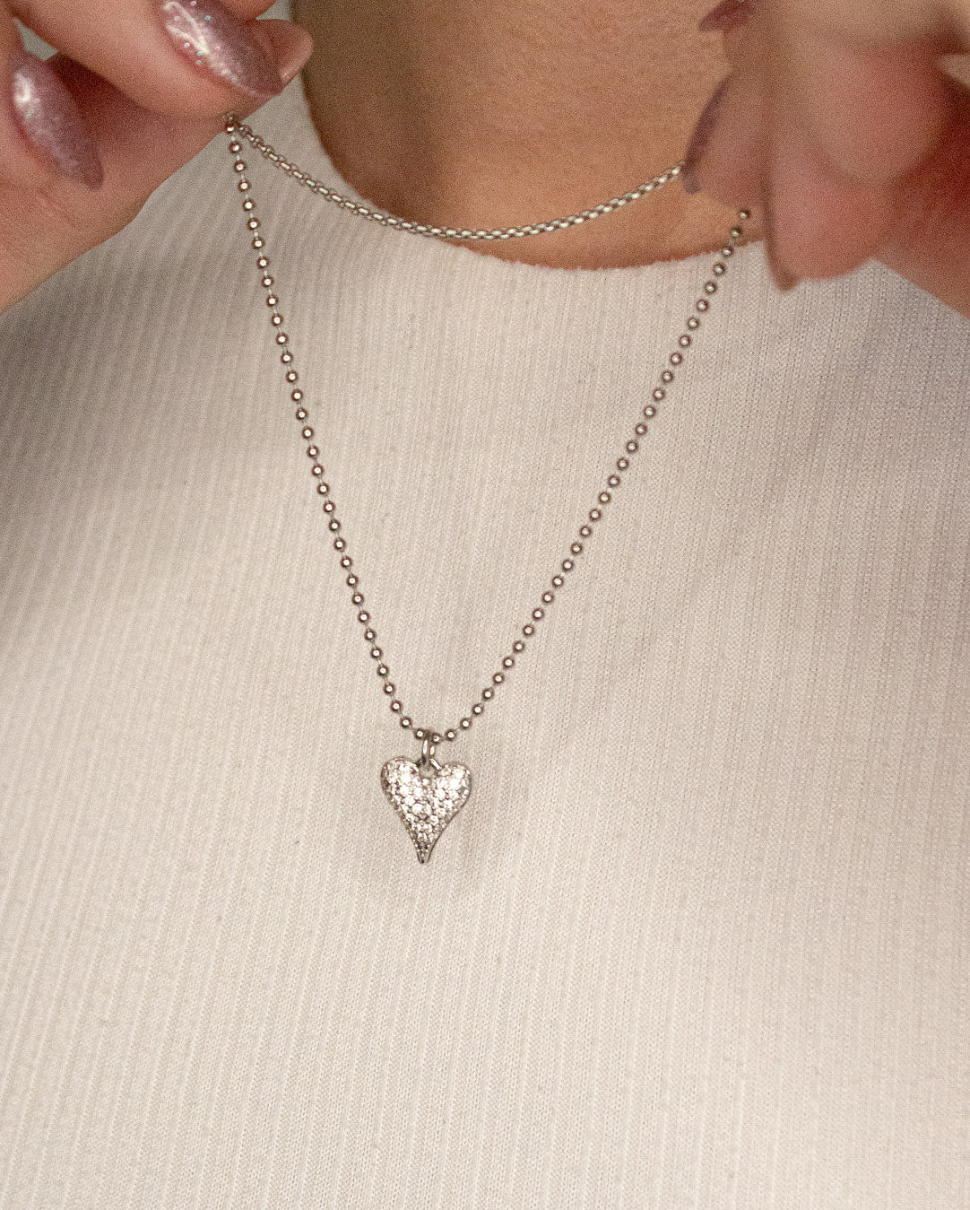 Collar doble corazón plateado