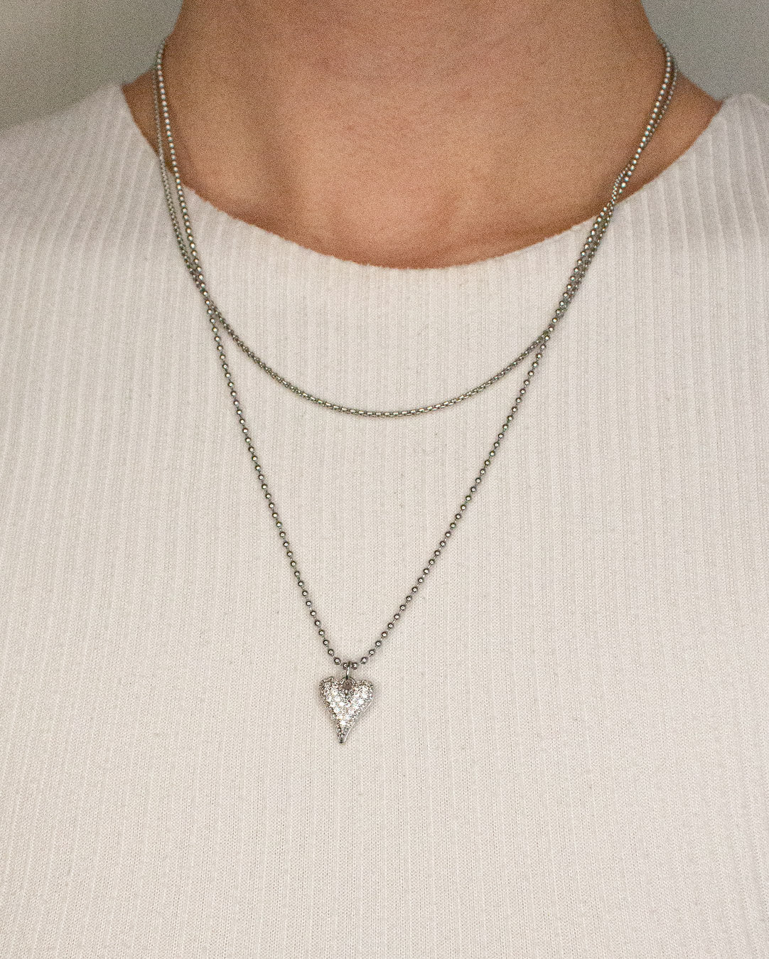 Collar doble corazón plateado