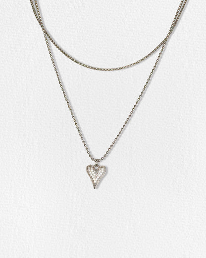 Collar doble corazón plateado