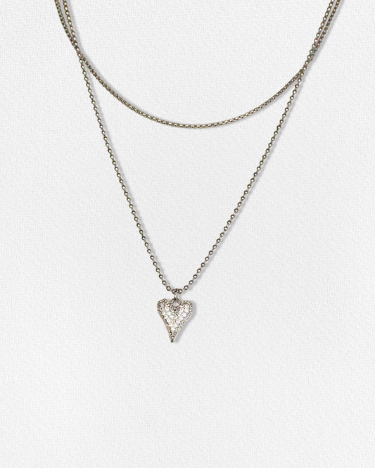 Collar doble corazón plateado