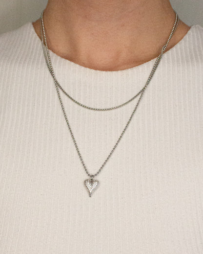 Collar doble corazón plateado